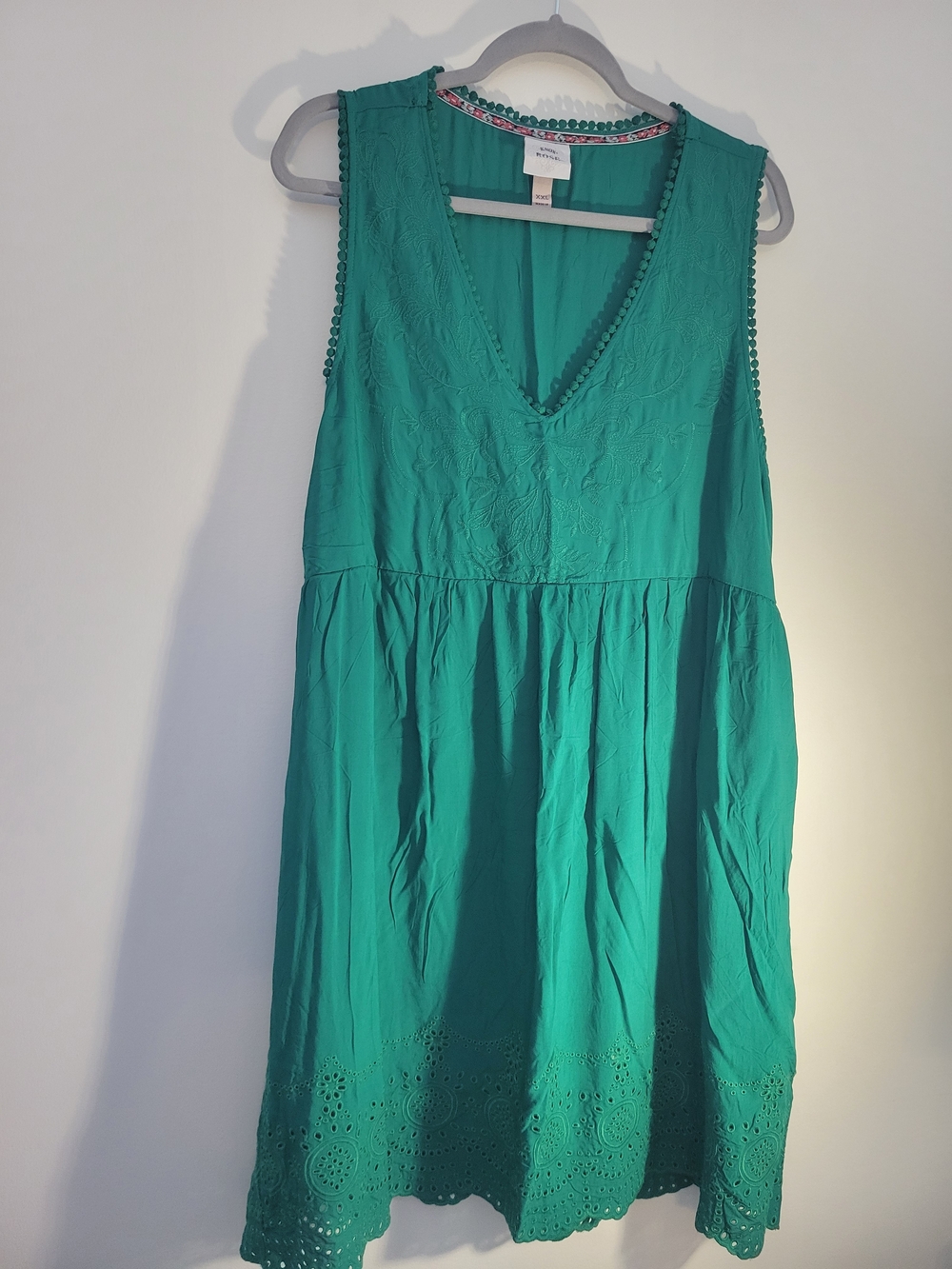 Knox Rose Teal Pom-Trim Embroidered V-Neck Dress